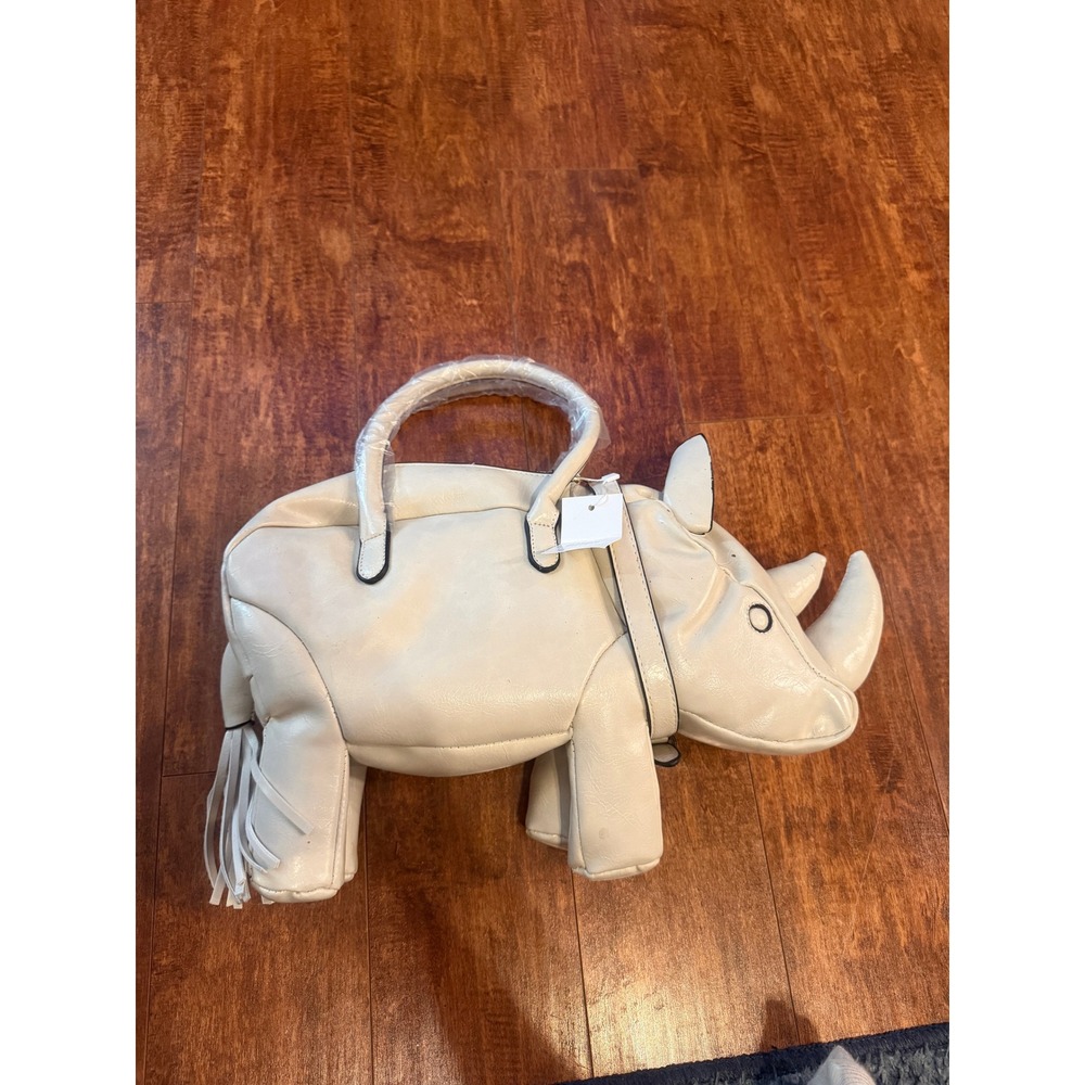 Novelty Rhino Animal Shaped Handbag Cream Faux Leather Crossbody Satchel 2566#